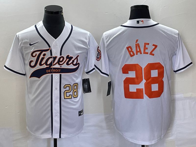Men Detroit Tigers #28 Baez White Joint Name 2025 Nike MLB Jersey style 2